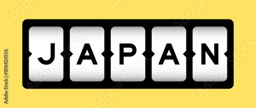 Black color in word japan on slot banner with yellow color background