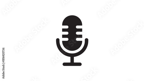 Microphone icon simple flat vector glyph isolated on white background for podcasting and audio recording applications
