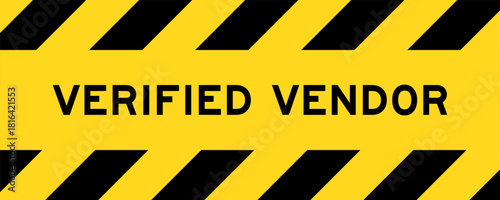 Yellow and black color with line striped label banner with word verified vendor