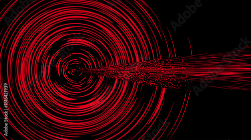 Radial red energy rings with high-speed motion lines on dark background.