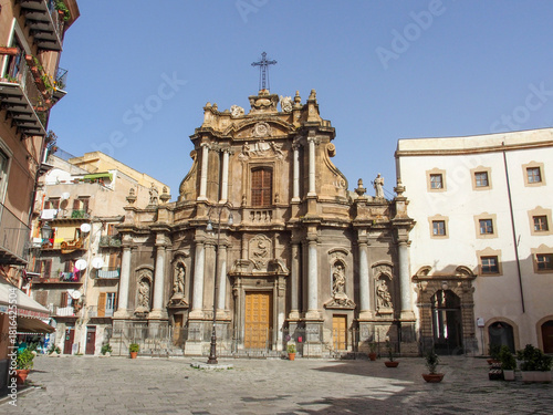 Exuberant Façade of Sant'Anna della Misericordia Church (18th Century Sicilian Baroque), Palermo, Sicily