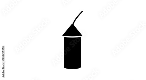 Black silhouette of a firework rocket with a fuse