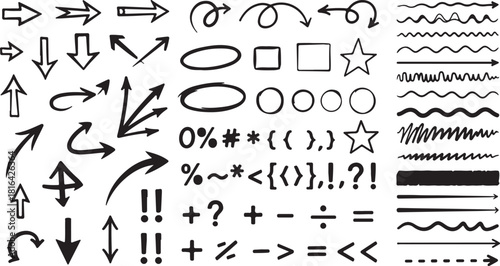 Hand drawn arrow and symbol collection for creative design elements and visual communication