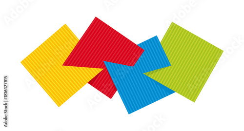 Colorful overlapping handcrafted paper sheets arranged with stripes, creating a vibrant layered design – vector illustration.