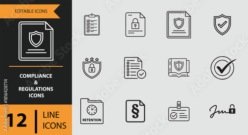 12 Compliance and Regulations Icons outline icon set Outline compliance icons for policy guidelines and workplace standards