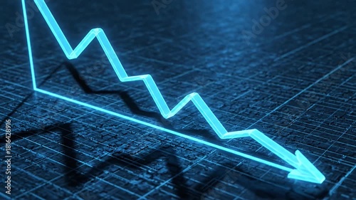 Glowing Blue Line Graph Showing Downward Trend Indicating Financial Loss and Business Decline Digital Economy Data Analysis and Stock Market Recession Concept