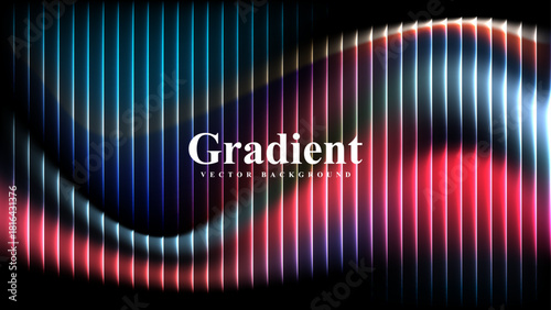 Glossy multicolor gradient wave line vector background design. Energetic neon glow abstract ribbed gradient background for print templates and creative art projects.