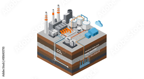Carbon Capture and Storage Technology Illustration.