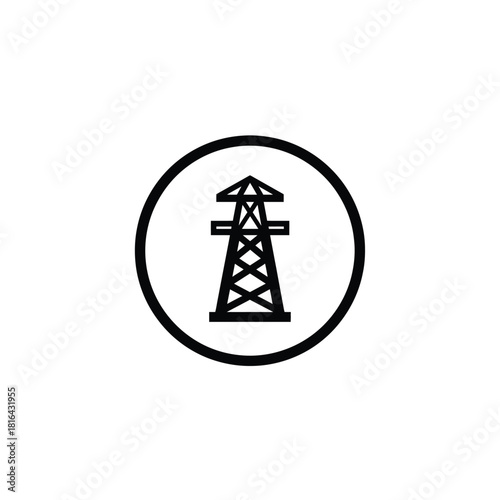 Black Line Art Electric Tower Silhouette inside Circle on Transparent Background