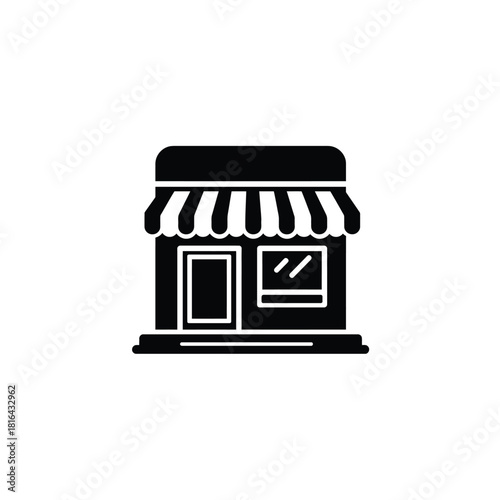 Black store front building with awning transparent illustration