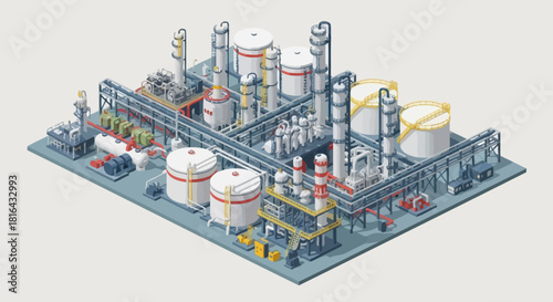 Detailed Industrial Chemical Plant with Storage Tanks and Processing Units.