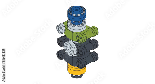 Detailed View of a Multi-Port Valve Assembly.