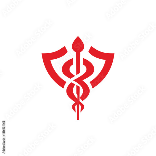 Caduceus Shield Transparent Design, Red Medical Symbol Logo on White Backdrop