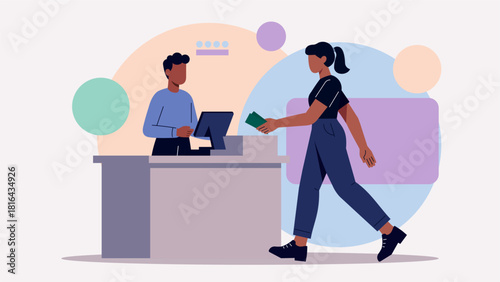 Customer Makes Cash Payment at the Cashier – Retail Transaction Illustration