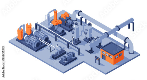 Industrial plant equipment machinery and pipelines for processing and production.