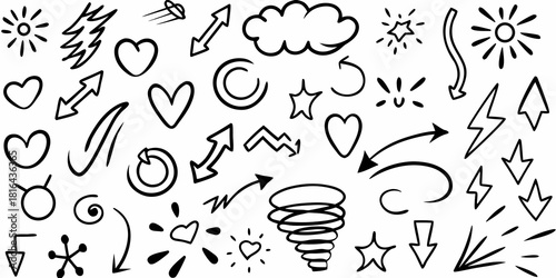 Hand drawn doodle elements vector illustration set on white background
