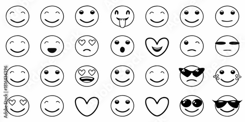 Set of hand drawn emoticons emoji icons vector illustration black and white
