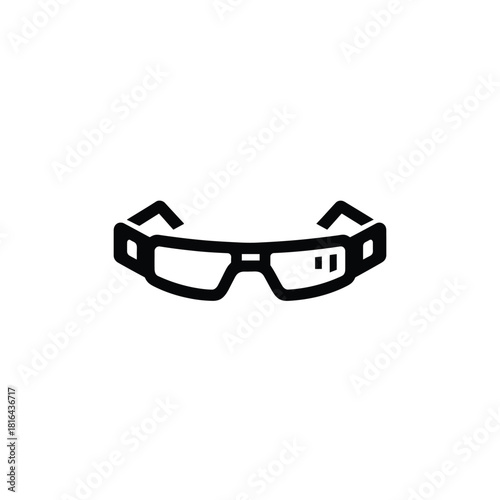 Modern Black Smart Glasses Spectacles Outline Isolated on Transparent Background