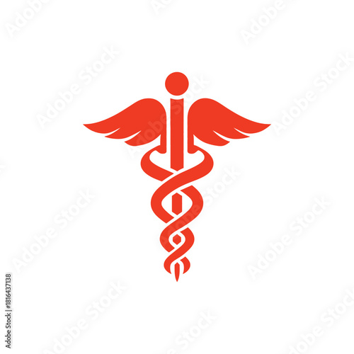 Orange Caduceus Medical Icon Design Element Isolated on Transparent Background