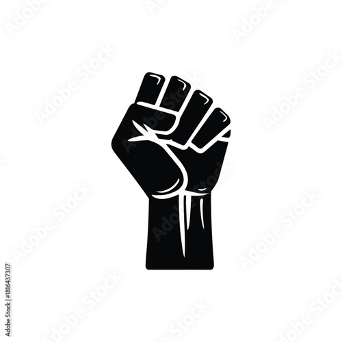 Raised Black Fist Sign on Transparent Background Symbol of Unity, Protest Art