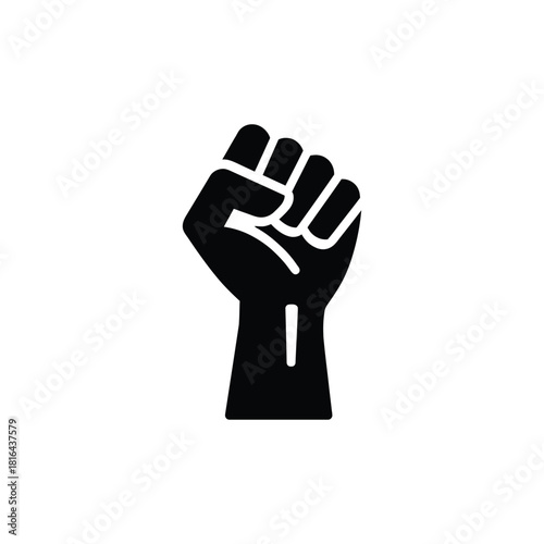 Raised Clenched Fist Graphic, Solidarity Sign on Isolated White Background Silhouette