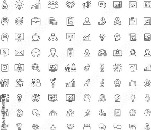 Extensive collection of thin line icons for business, startup, and digital marketing concepts