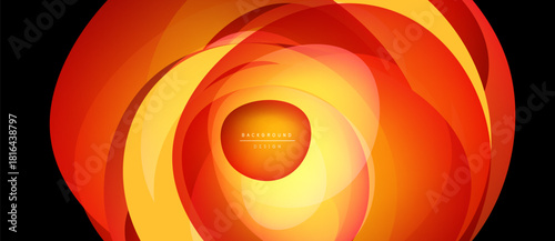 Abstract orange layers create swirling dynamic effect. Bright center draws eye, suggesting energy, motion. Modern design element.