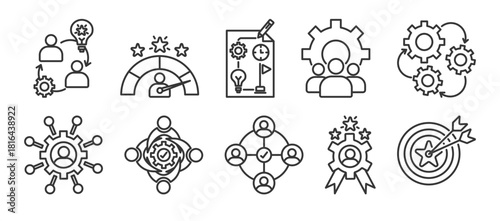 partnership icon set collection in outline style. Icon pack contains partnership, Collaboration, performance, plan, teamwork, synergy, integration, commitment,consensus success, winwin
