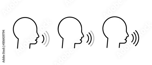 Voice and Speaking Icons Set. Communication, Discussion and Sound Symbols