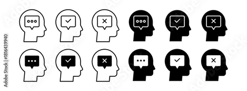 Voice and Speaking Icons Set. Outline People Communication, Speech Bubble Symbol