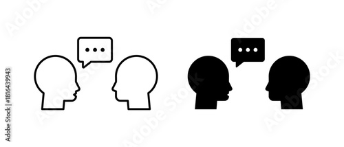 Voice and Speaking Icons Set. Outline People Communication, Speech Bubble Symbol