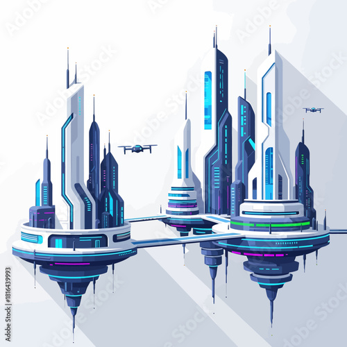 Futuristic Cityscape on a Platform with Flying Vehicles A Vision of Tomorrow's Urbanism