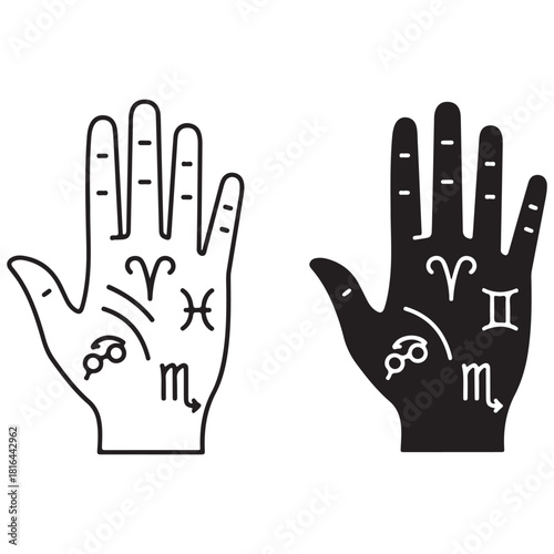 Stylized Palmistry and Zodiac Hand Symbols Illustration