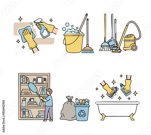 House Cleaning Themed illustration icon set 