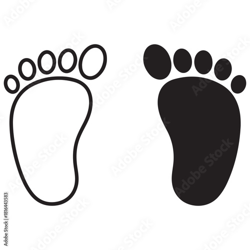 Baby Footprints Illustration: One Outline, One Solid Black, on a White Background