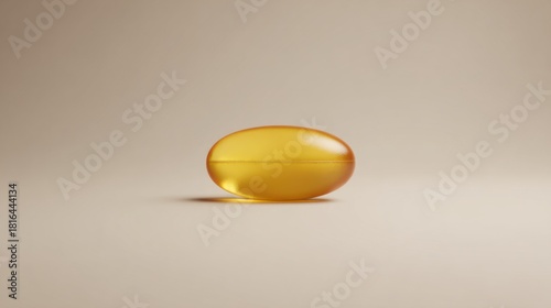 Yellow Omega-3 Fish Oil Capsule On Neutral Background. Health Supplement For Wellness