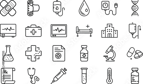 Medical Healthcare Icons Set Vector Line Art Symbols illustration
