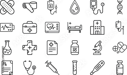 Medical Healthcare Icons Set With White Background And Black Outline Keywords: medical