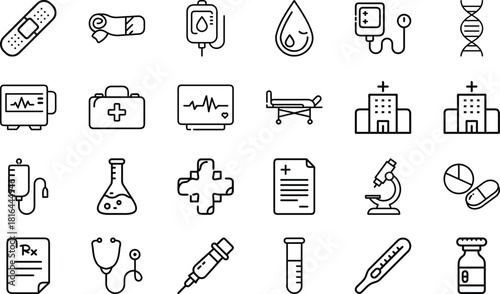 Medical Healthcare Icons Set With White Background And Black Outline Keywords: medical