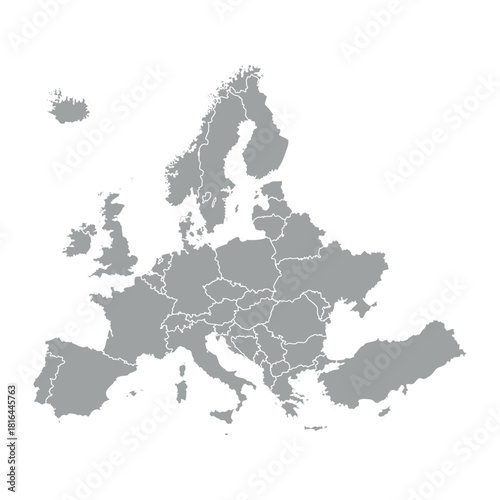 Grey Europe map isolated on white background