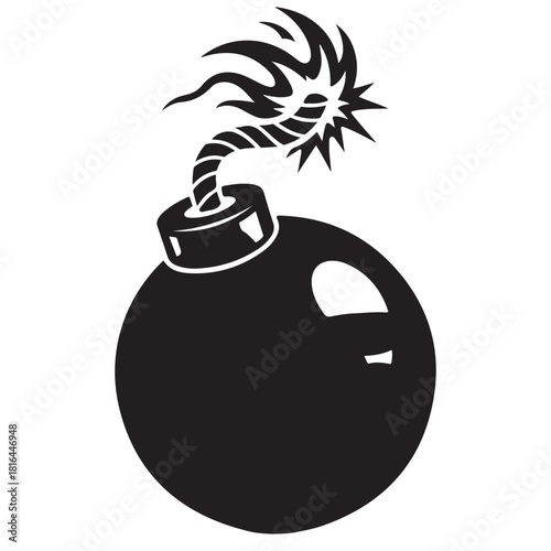 Classic Black Bomb with Lit Fuse Illustration