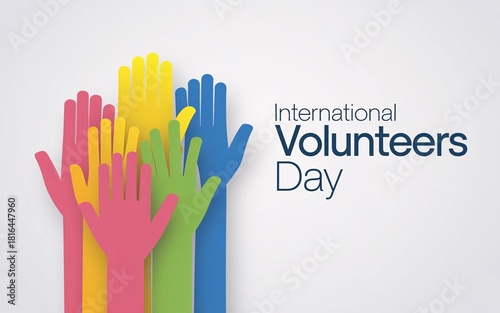 Colorful hands raised for international volunteers day celebration