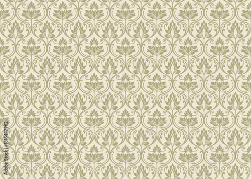 Green damask pattern vector in a seamless classic style, an elegant damask pattern vector for luxury decorative design, perfect refined damask pattern vector for textiles and wallpapers