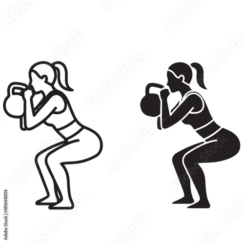 Female Athlete Performing Kettlebell Squat Exercise