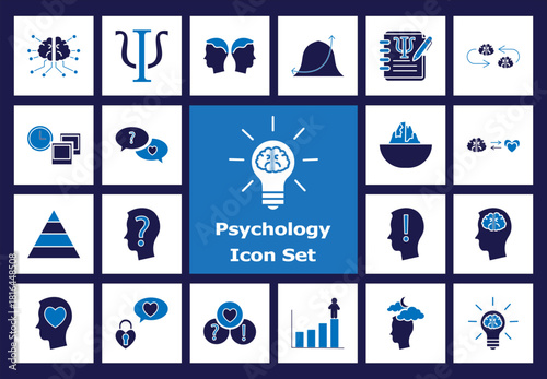 Psychology, Mental Health, and Therapy Icon Set - Flat Color Graphics for Brain Function, Cognitive Process, and Counseling
