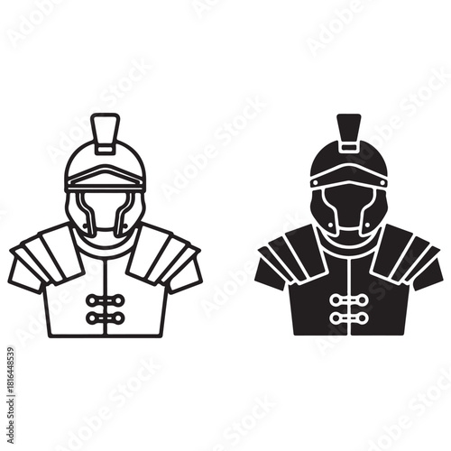 Roman Soldier Icon Illustration in Outline and Silhouette Styles