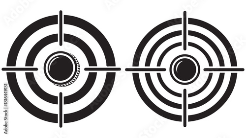 Radial bullseye coin target _ precision investment aim and revenue targeting icon for financial goal setting and roi focus