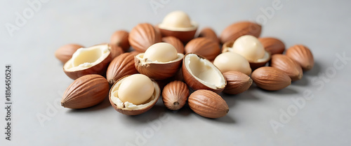 Wallpaper Mural Pile of Organic Nuts on a Light Grey Surface, Some Open to Reveal Seed Inside Torontodigital.ca