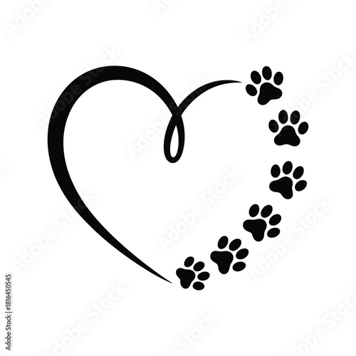 Heart with Paw Prints - Pet Love, Animal Care & Veterinary Symbol