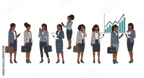 Diverse team of African American businesswomen showcasing professional success and leadership, ideal for corporate presentations and marketing campaigns